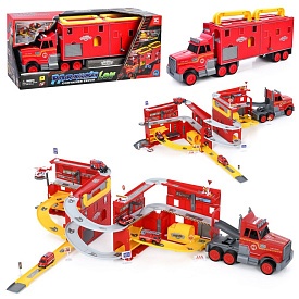 Гараж XG879-121 2в1 (трейлер), транспорт,1:64, дорож.знаки,муз.,світло,бат.(табл.),кор.,61-26-18,5см - 1 - smarttoys.com.ua