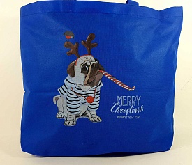 Сумка святкова "Мопс" на блискавці (спанбонд), 38*47 - 1 - smarttoys.com.ua