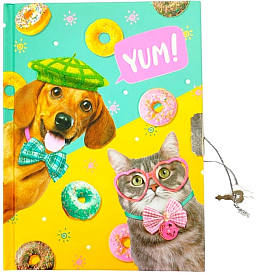 Блокнот дитячий на замочку 178 x 133 mm, 70g, 56 л, Пес, кіт і пончики - 1 - smarttoys.com.ua