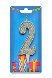 Свічка для торта  "Цифра 2" срібло блиск - 1 - smarttoys.com.ua