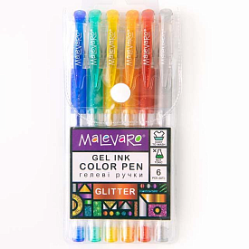 Ручка гелева з блискітками GLITTER, 6 кольорів, 0,5 мм, MALEVARO - 1 - smarttoys.com.ua