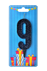 Свічка для торта  "Цифра 9" чорна блиск - 1 - smarttoys.com.ua