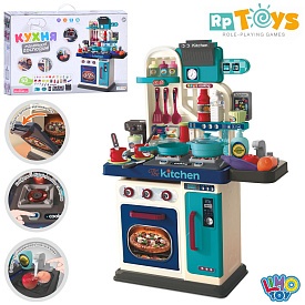Кухня 008-969А плита, мийка-ллється вода, посуд,продукти,53дет.,муз.,світло,бат.,кор.,41,5-62-10,5см - 1 - smarttoys.com.ua