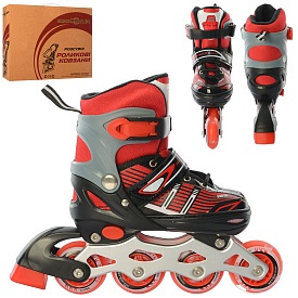 Ролики A 4139-S-R(31-34) розсув., шнур.+бакля, ал.рама,кол.ПУ64мм,1світло,червоний,кор.,35-28-10,5см - 1 - smarttoys.com.ua