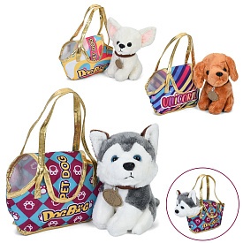 Тварина 7622-115A-16A-17A собака, плюш, сумка (1 відділення, липучка), 3 види, кул., 25-20-8 см. - 1 - smarttoys.com.ua