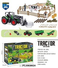 Фермерський набір 3902 трактор, інерц.,причепи 2шт,1:24,фігурка,тварини 2шт,паркан,садові інстр.,кор - 1 - smarttoys.com.ua