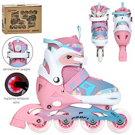 Ролики A4156-M-P (35-38)розсувні,шнурівка+бакля,алюм.рама,ABEC-7,колеса ПУ70мм,світло,зібрані,рожев. - 1 - smarttoys.com.ua