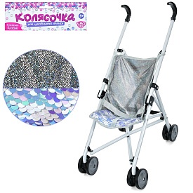 Візок M 5090 UA для ляльки, прогулянковий, паєтки, мет., кул.,14-66-8 см. - 1 - smarttoys.com.ua