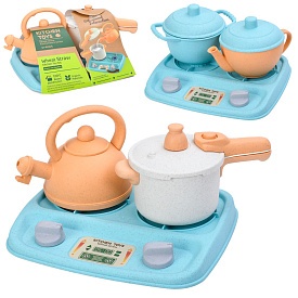 Набір посуду HG-3034-35 плита, кастуля, чайник, 2 кольори, карт.обг., 23-19-12 см. - 1 - smarttoys.com.ua