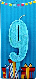 Свічка цифра "9" блакитна блиск - 1 - smarttoys.com.ua