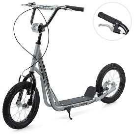 Самокат SR 2-045-1-G дорослий, сталь, 2 кол.-гума 14д, ручне гальмо, підніжка 28-11 см., сірий. - 1 - smarttoys.com.ua