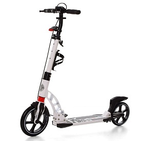 Самокат SR 2-014-W дорослий, алюм., колеса 2шт ПУ230/200мм, ручне гальмо, фара, підстаканник, білий - 1 - smarttoys.com.ua