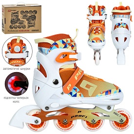 Ролики A4156-L-OR (39-42)розсувні,шнурівка+бакля,алюм.рама,ABEC-7,колеса ПУ70мм,світло,зібрані,помар - 1 - smarttoys.com.ua