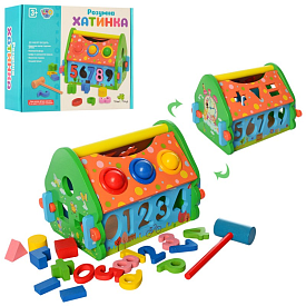 Дерев'яна іграшка Стукалка MD 2367 будиночок, сортер, молоточок, кулька 3 шт., кор., 25-20,5-6,5 см. - 1 - smarttoys.com.ua