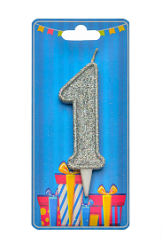 Свічка для торта  "Цифра 1" срібло блиск - 1 - smarttoys.com.ua