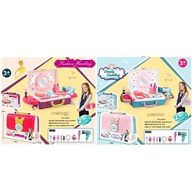 Набір аксесуарів 16878A-B 2в1(трюмо,чемодан),набор перукаря,фен,гребенець,2кольори,карт.обг.,25-19-9 - 1 - smarttoys.com.ua