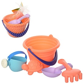Набір для пісочниці HG-762 відерце, лопатка, лійка, формочка, граблі, м'який, сітка, 15-18-12 см. - 1 - smarttoys.com.ua