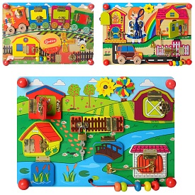 Дерев'яна іграшка Бізіборд MD 2054 лабіринт, замки, 2 види, кул., 35-25-5,5 см. - 1 - smarttoys.com.ua