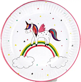 Тарілки "Єдиноріг на веселці біле тло" (18,0 см)(10шт-уп) - 1 - smarttoys.com.ua