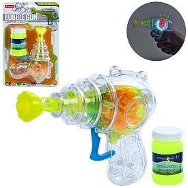 Мильні бульбашки LS7727-43 пістолет, механічний, запаска,світло, бат.(табл), лист, 15-23-5,5 см. - 1 - smarttoys.com.ua