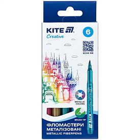 Фломастери-пензлики, набір 6шт, Kite Creative металізовані - 1 - smarttoys.com.ua