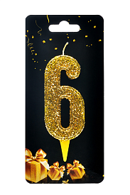 Свічка для торта  "Цифра 6" золото магічне - 1 - smarttoys.com.ua