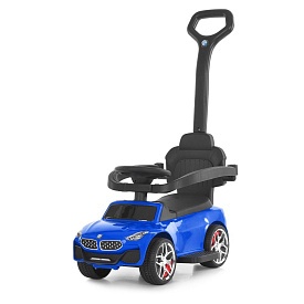 Каталка-толокар M 6253EL-4 бат.ручка, муз, світло, шкіра, підсклянник, MP3, BLUETOOTH, синій - 1 - smarttoys.com.ua