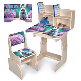 Парта N 2071-1-2 зі стільчиком, регул. висота, зайченя, таблиця множення, венге світлий. - 1 - smarttoys.com.ua