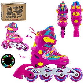 Ролики A4149-XS-P (27-30)розсувні,шнурівка+бакля,алюм.рама,колесаПУ64мм світло,устілка 16см.,рожевий - 1 - smarttoys.com.ua