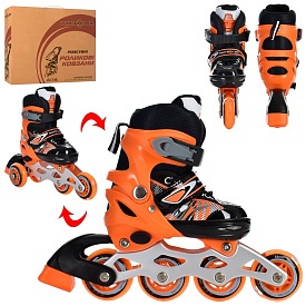 Ролики A 4143-XS-OR (27-30) розсув., шнур.+бакля, ал.рама, кол.ПУ64мм, 1-світ., комбо,помаранч.,кор. - 1 - smarttoys.com.ua