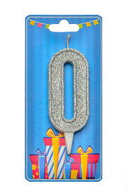 Свічка для торта  "Цифра 0" срібло блиск - 1 - smarttoys.com.ua