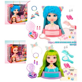 Лялька голова для зачісок SR011-12 тіні, помада 2шт., набір перукаря, аксесуари,2 види,кор.,28-28-16 - 1 - smarttoys.com.ua