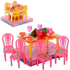 Їдальня 967 стіл, 4 стільця, посуд, фрукти, бліст., 13-11-9 см. - 1 - smarttoys.com.ua