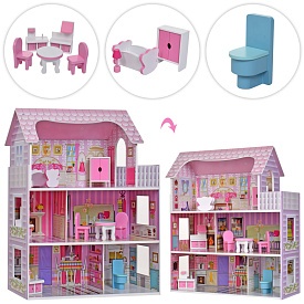 Дерев'яна іграшка Будиночок MD 2668 3 поверхи, меблі, кор., 66-41-12,5 см. - 1 - smarttoys.com.ua