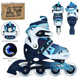 Ролики A4156-S-BL (31-34)розсув.,шнурів.+бакля,алюм.рама,ABEC-7,кол.ПУ64мм,устілка18см.,світло,синій - 1 - smarttoys.com.ua