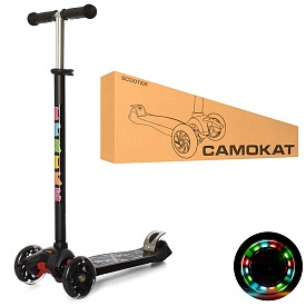 Самокат JR 3-003-B MAXI, алюм.+пласт.,3кол.ПУ,2пер.120мм.-світло, кермо80-89см.підн.32-13см.,чорний. - 1 - smarttoys.com.ua