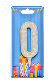 Свічка для торта  "Цифра 0" біла блиск - 1 - smarttoys.com.ua
