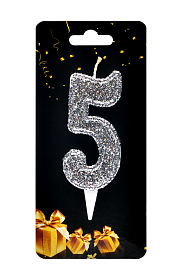 Свічка для торта  "Цифра 5" срібло магічне - 1 - smarttoys.com.ua
