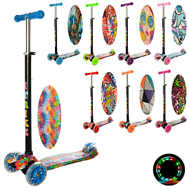 Самокат JR 3-055-L MAXI, кол 3 шт. ПВХ світ., 2 пер. 120 мм., задн. 75мм., принт, 8 видів/8 кольорів - 1 - smarttoys.com.ua