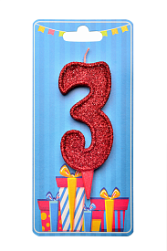Свічка для торта  "Цифра 3" червона блиск - 1 - smarttoys.com.ua