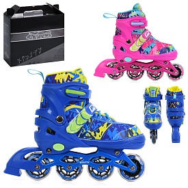 Ролики A4160-Mрозсувні, шнур+бакля,алюм.рама,колесаПВХ66мм.світ. устіл.20,5см+2,5см.в кор.34-28-11см - 1 - smarttoys.com.ua