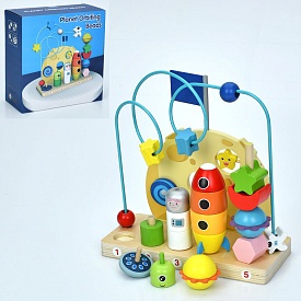 Дерев'яна іграшка Лабіринт MD 1976 на дроті, пірамідки (фігурки, ракета, фігури), кор., 25-24-11 см. - 1 - smarttoys.com.ua