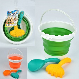 Набiр для пiсочницi JX6892 відро-трансформер(складене), лопатка, граблі, 2 кольори, сітка,20-21-7см. - 1 - smarttoys.com.ua