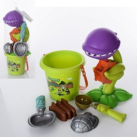 Набір для пісочниці 913-205A водоспад, відро, лопатка, граблі, формочки 2шт., сітка, 43-15-15 см. - 1 - smarttoys.com.ua