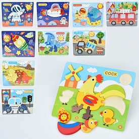 Дерев'яна іграшка Пазли MD 1355 мікс видів (динозаври, тварини, транспорт, космос), кул.,22,5-18-1см - 1 - smarttoys.com.ua