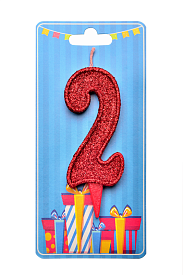 Свічка для торта  "Цифра 2" червона блиск - 1 - smarttoys.com.ua