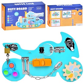 Дерев'яна іграшка бiзiборд MD 0800 мотоцикл,спінер/м'які кнопки,замок із ключем,засув,рух.дет.,кор. - 1 - smarttoys.com.ua