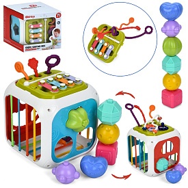 Гра 688-74 куб,7в1,розвиваюч.,грані-резинки,ксилофон,рух.дет.,сортер,прорізув.,фігурки,кор.,15-15-15 - 1 - smarttoys.com.ua