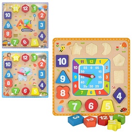 Дерев'яна іграшка Годинник MD 1903 рамка-вкладиш, 3 види, кул., 18-18-2 см. - 1 - smarttoys.com.ua