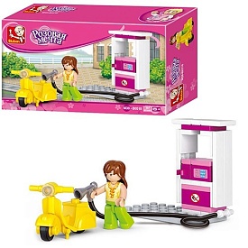 Конструктор SLUBAN M38-B0518 "Рожева мрія": заправка, фігурка, моторолер, 37 дет.16,5-9,5-4,5см - 1 - smarttoys.com.ua